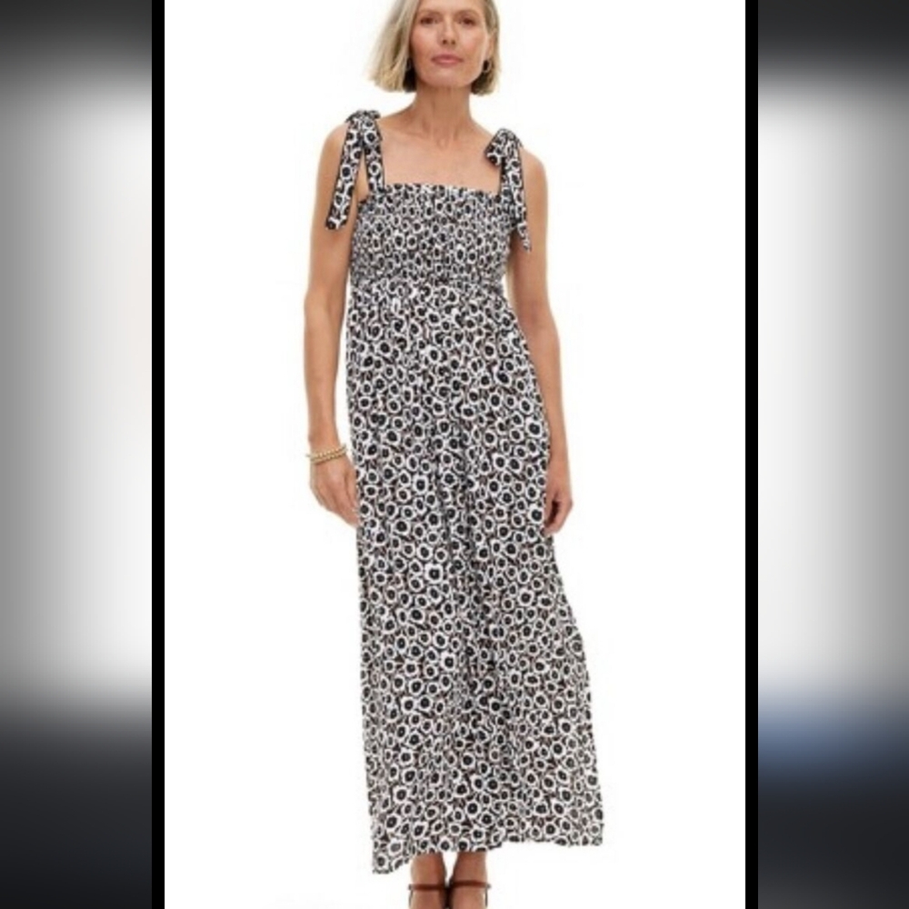 Diane Von Furstenberg Target Smocked Tie Strap Poppy Midi Dress Black Size M